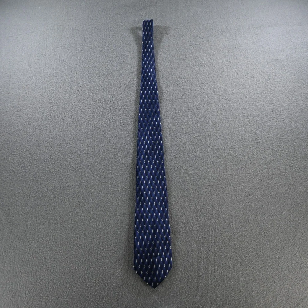 Umberto Bossi Mens Geometric Diamond Silk Necktie OS Blue Navy